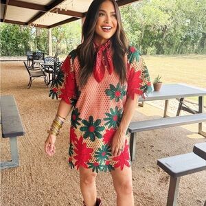 NWT Buddy Love Red and Green Floral Mini Dress